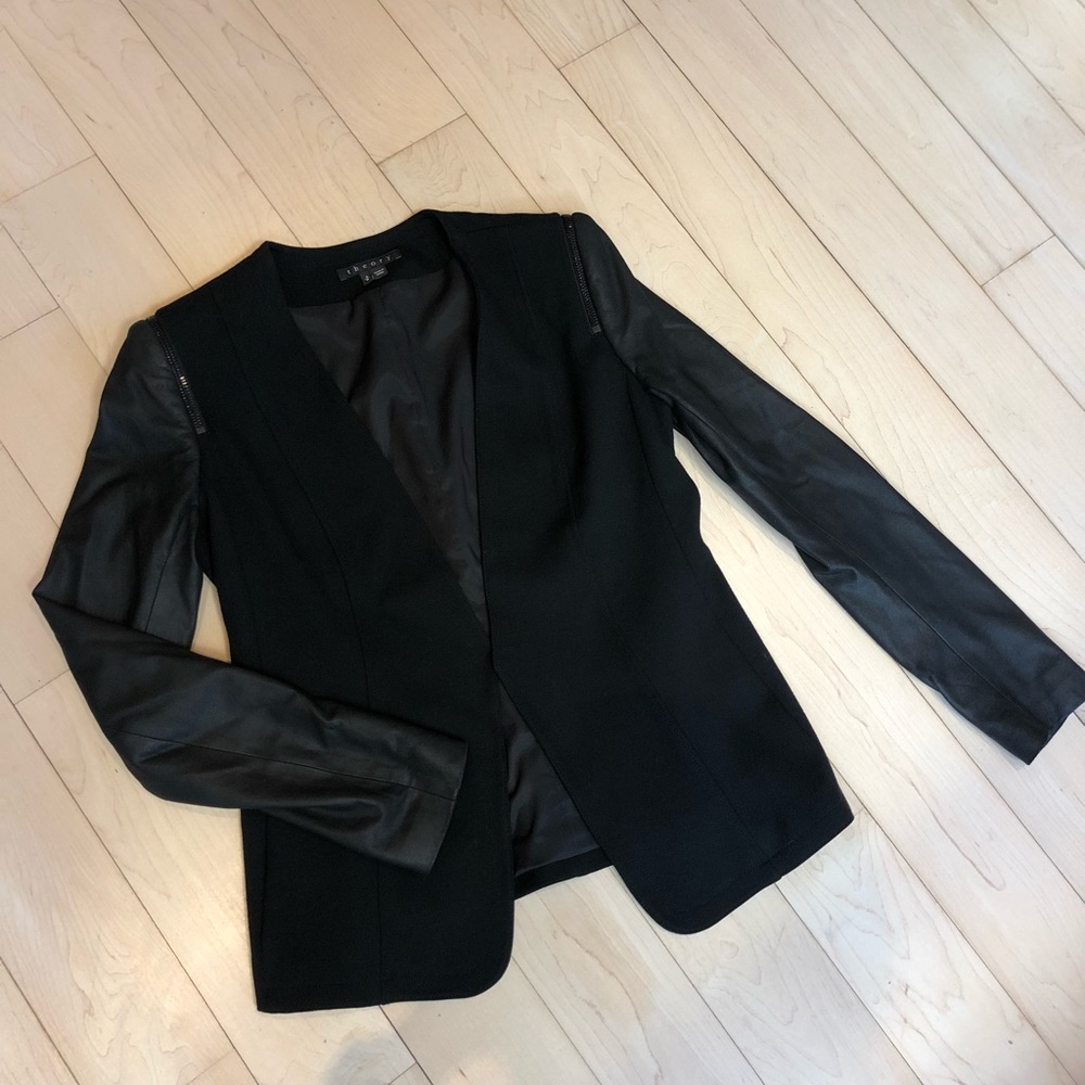 Theory Leather Combo Knit Blazer